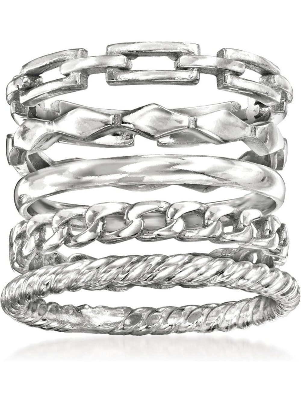 Sterling Silver Stackable Rings Jewelry Set - 5 Elegant Adjustable Bands
